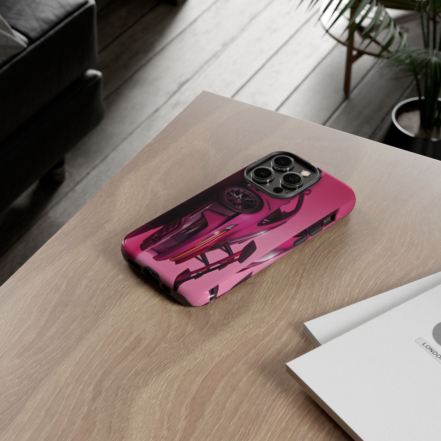 Vivid Pink Sports Car Tough Phone Case - Drop Proof Armor Cover