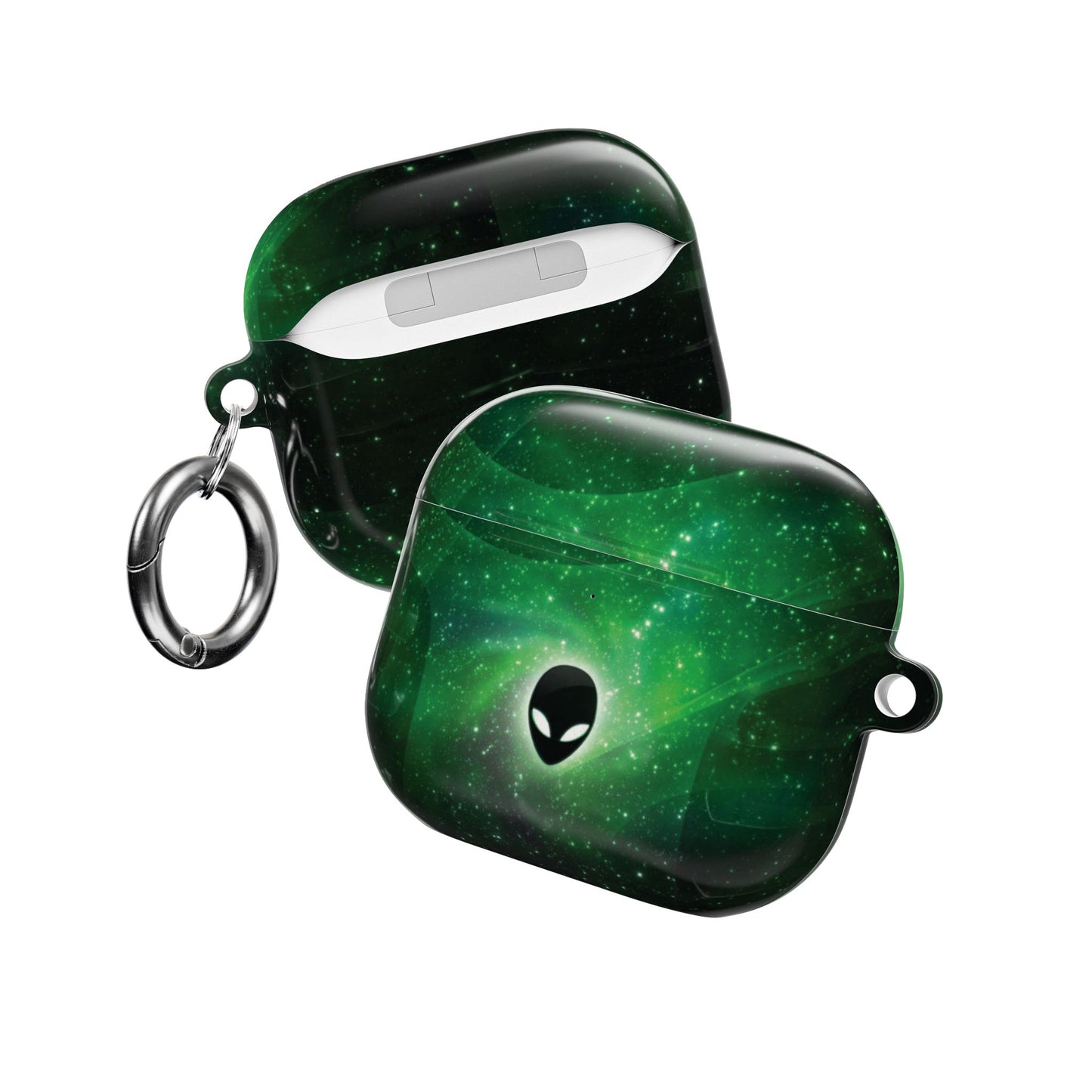 Alien Galaxy Emerald Nebula Hard AirPods Case with Carabiner Clip