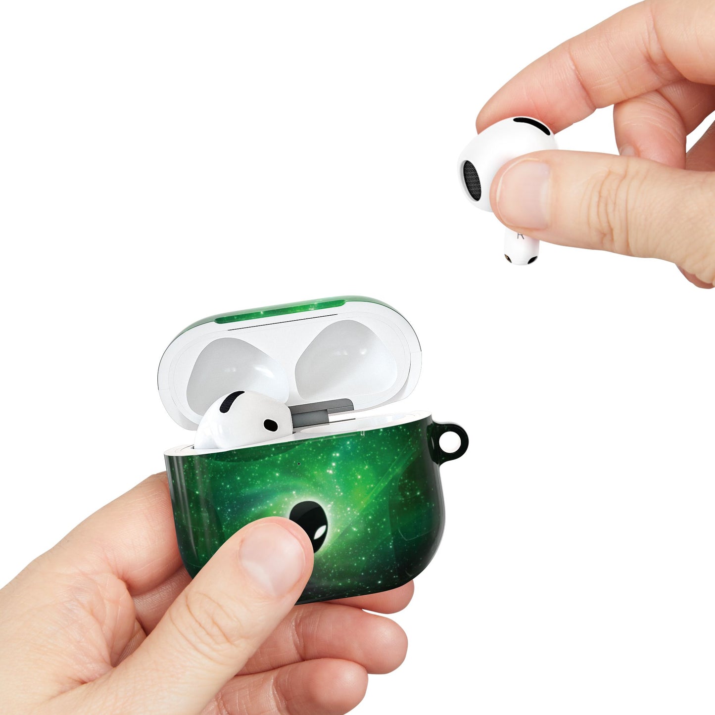 Alien Galaxy Emerald Nebula Hard AirPods Case with Carabiner Clip