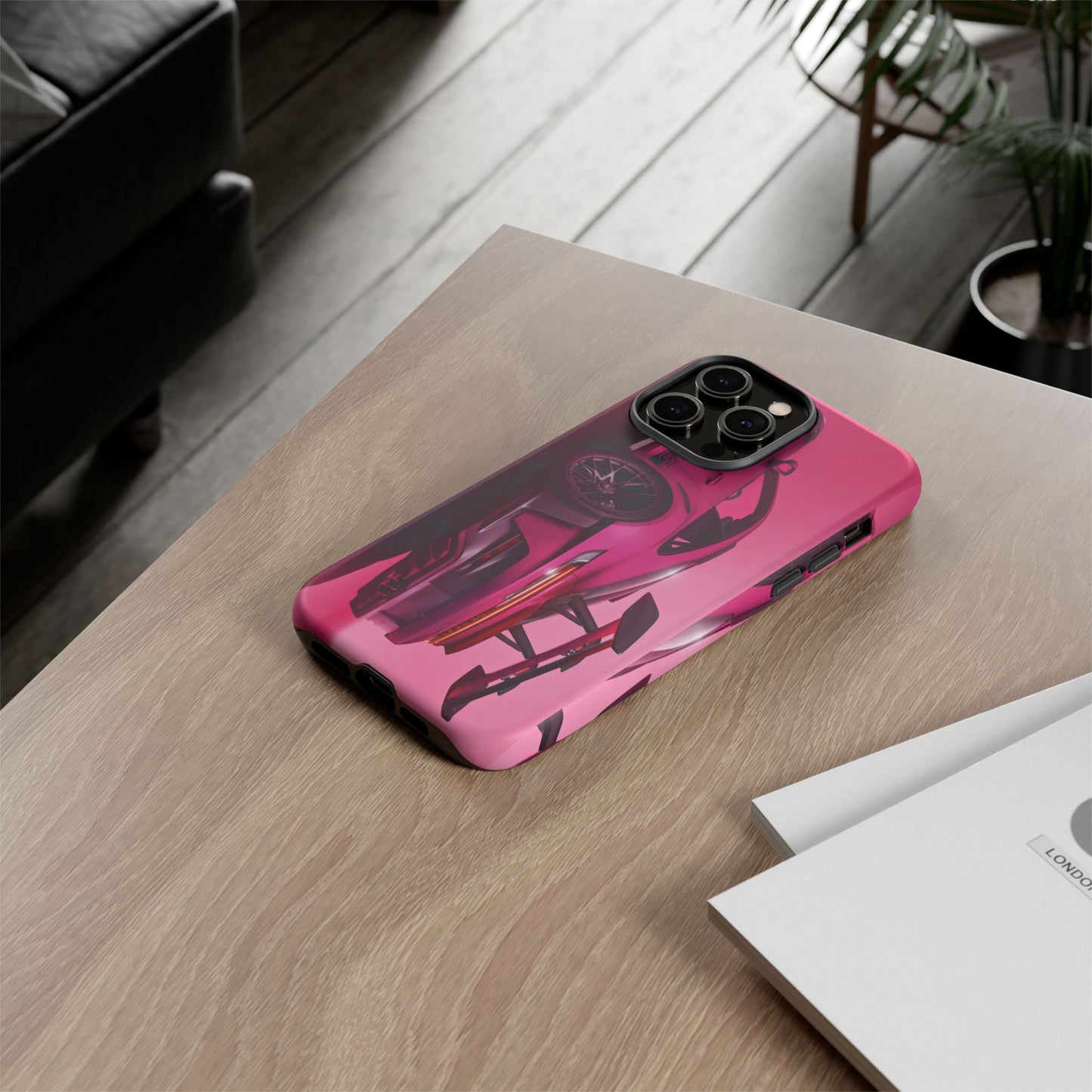 Vivid Pink Sports Car Tough Phone Case - Drop Proof Armor Cover