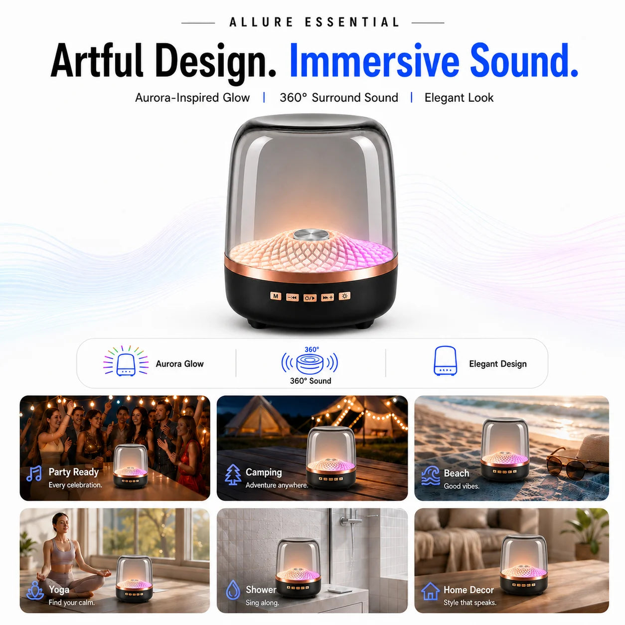 Wireless Desktop Soundbar Bluetooth 5.0 Speaker with RGB Breathing Lamp