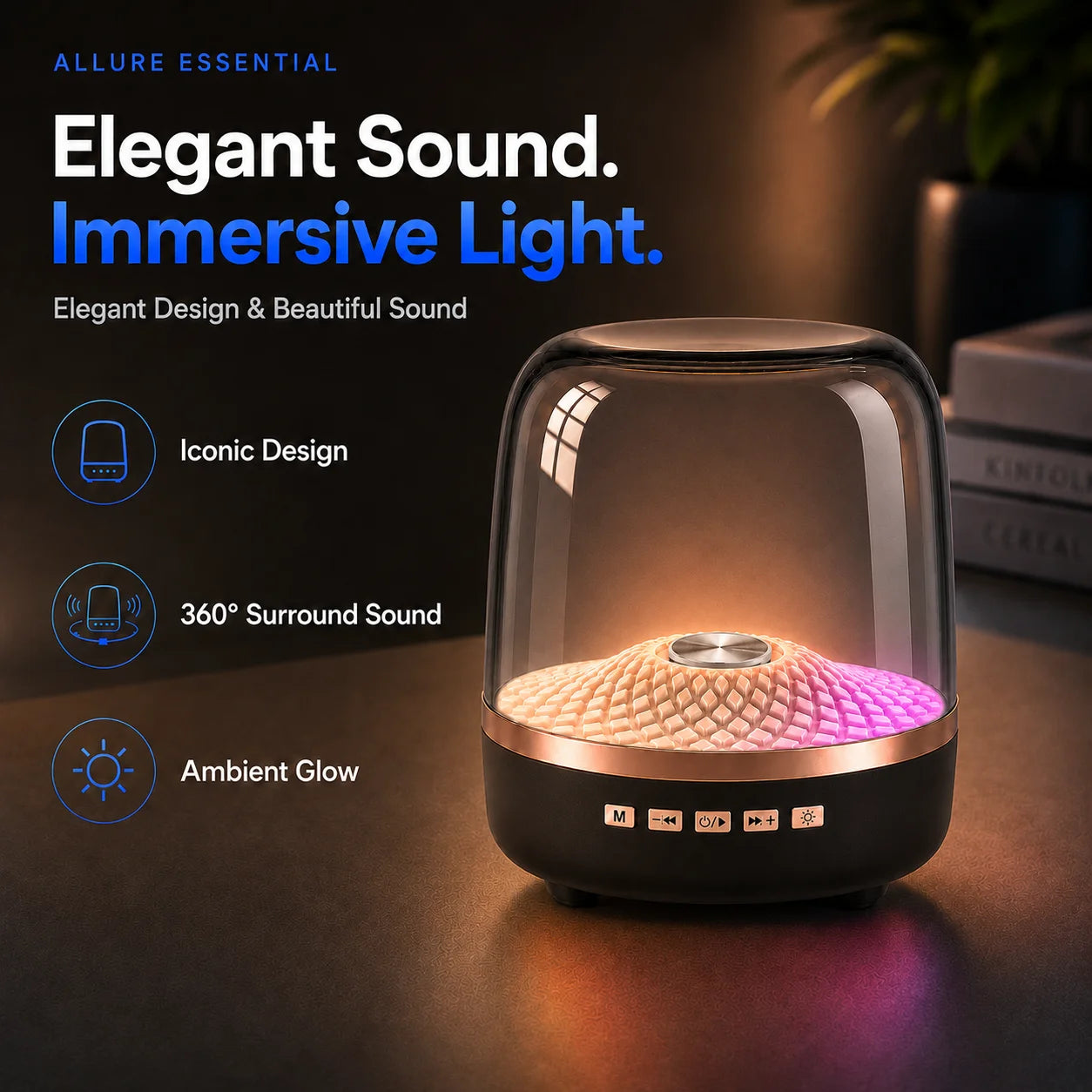 Wireless Desktop Soundbar Bluetooth 5.0 Speaker with RGB Breathing Lamp